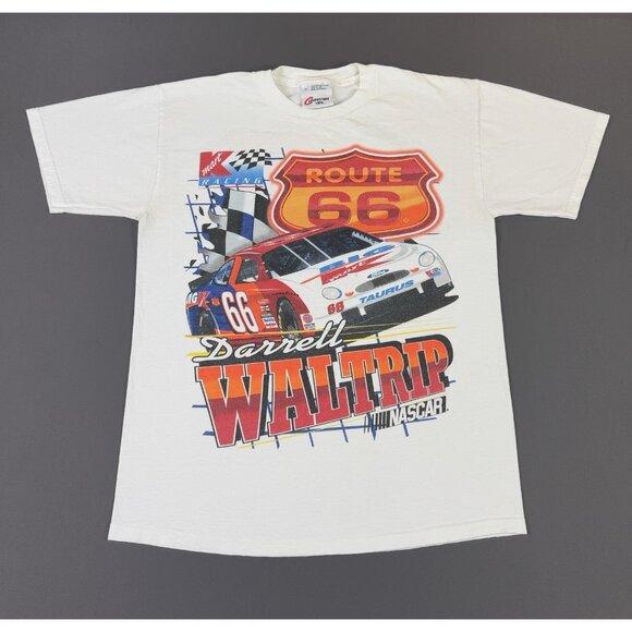 Vintage Y2K Nascar Darrell Waltrip Route 66 Ford Taurus Racing AOP White Shirt M - Picture 1 of 6
